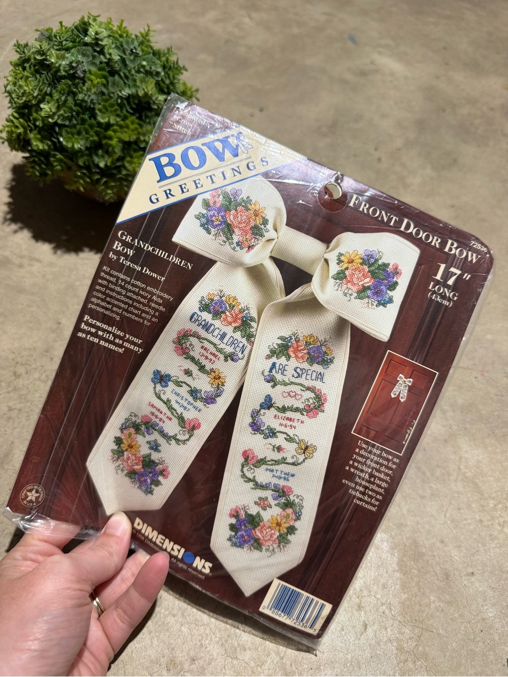 Dimensions NEW Grandchildren Bow Counted Cross Stitch Front Door 17” Handmade